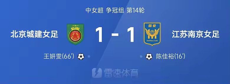 中女超战报陈佳裕破门北京城建1比1江苏南京