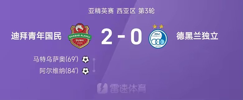 亚精英赛战报阿尔维纳破门迪拜青年国民2比0德黑兰独立